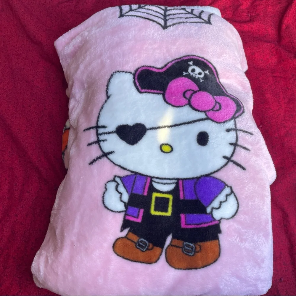 Hello Kitty 2024 Halloween Pink Throw Blanket Pirate Candy Corn Spider Web 48x72